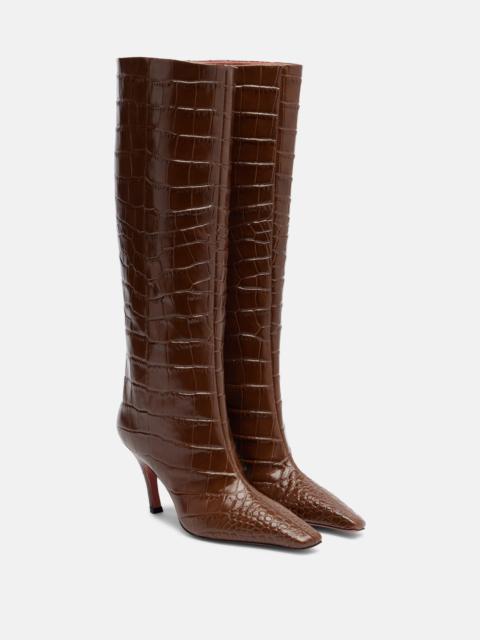 Amina Muaddi Mona croc-effect leather knee-high boots