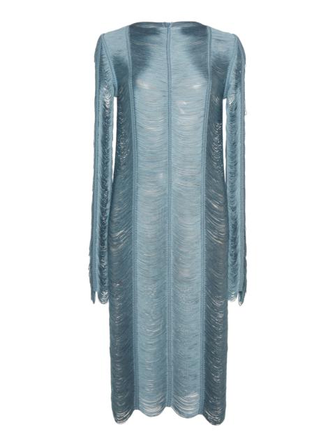Draped Fringe Midi Dress blue