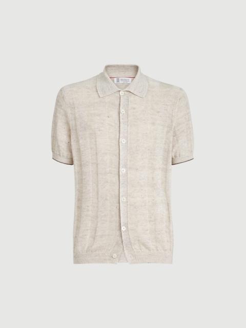 Brunello Cucinelli Linen and cotton textured rib short sleeve knit shirt
