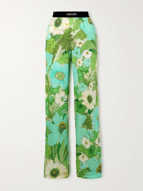 Floral-print silk-blend satin pyjama pants