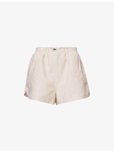 LACOSTE Logo-Embroidered Striped Cotton Poplin Shorts