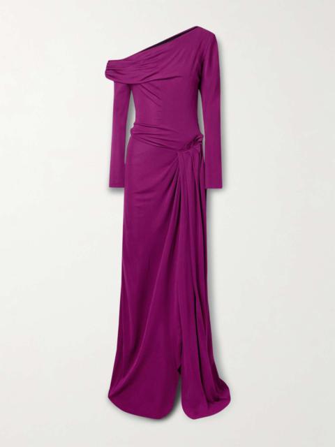 16ARLINGTON Polyta one-shoulder pleated draped jersey gown Purple