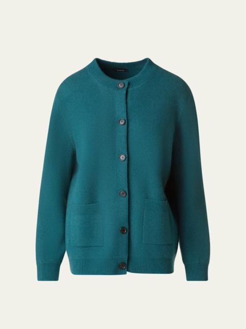 AKRIS Pure Cashmere Pique Knit Crewneck Cardigan