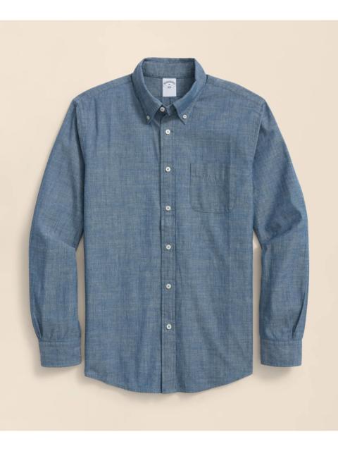 Brooks Brothers Chambray Cotton Poplin Polo Button Down Collar, Sport Shirt