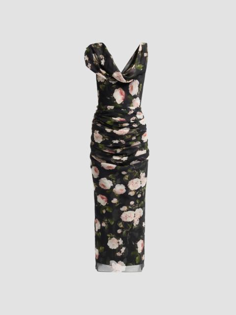 CAROLINA HERRERA Women's Floral Silk Ruched Midi Dress - Black Multi