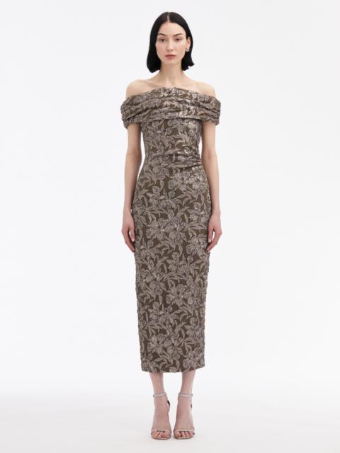 METALLIC ORCHID JACQUARD COCKTAIL DRESS