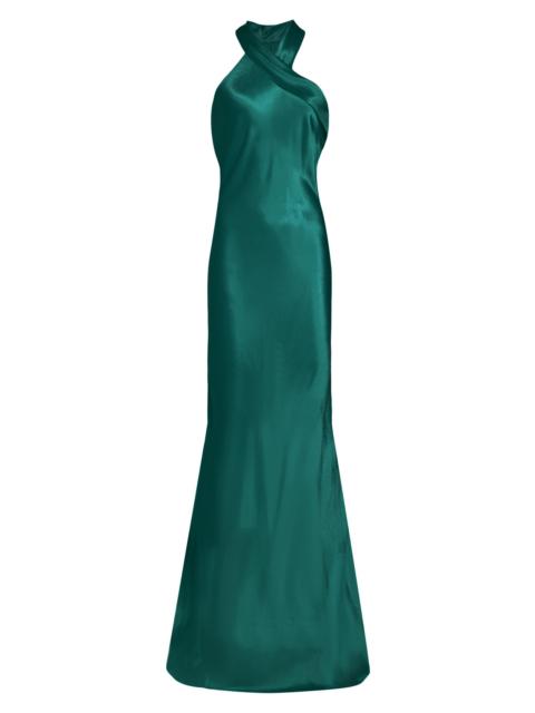 GALVAN Women's Pandora Asymmetrical Bias Cut Dress - Emerald