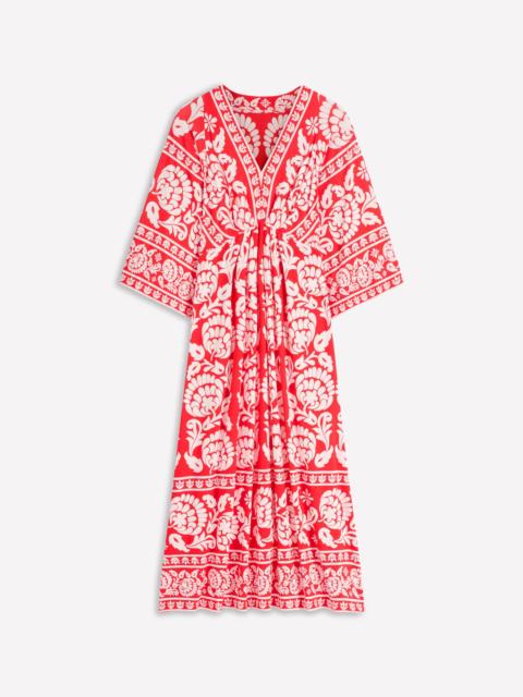 BODEN Nell Kimono Midi Jersey Dress-Bright Cherry, Ornate Floret