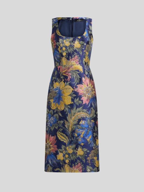 Etro COTTON-BLEND JACQUARD MIDI DRESS WITH FLORAL MOTIF