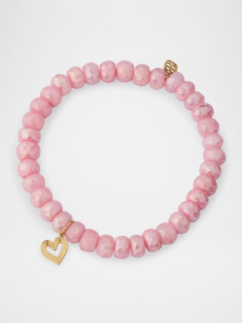 SYDNEY EVAN 14K Small Fluted Heart on Pink Grapolite Bracelet
