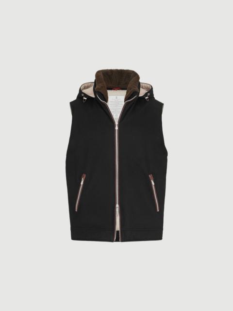 Brunello Cucinelli Bonded wool flannel hooded down vest with detachable shearling insert