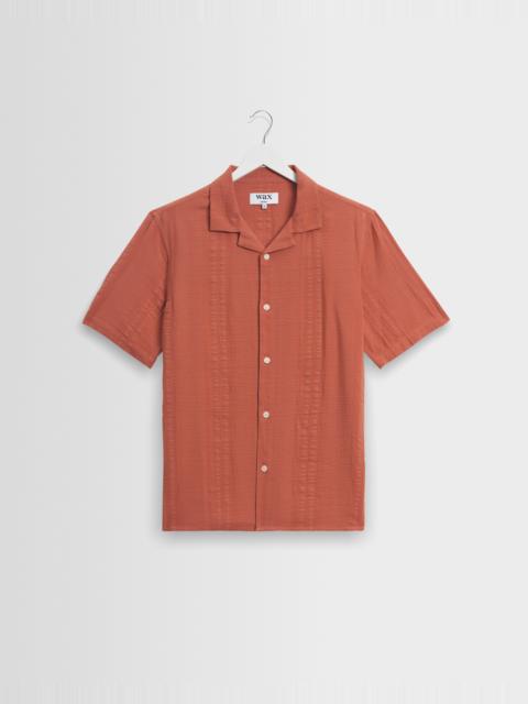 Wax London Didcot - Rust Double-Weave Seersucker Short-Sleeve Shirt