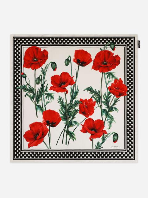 Poppy-print twill scarf (90 x 90)