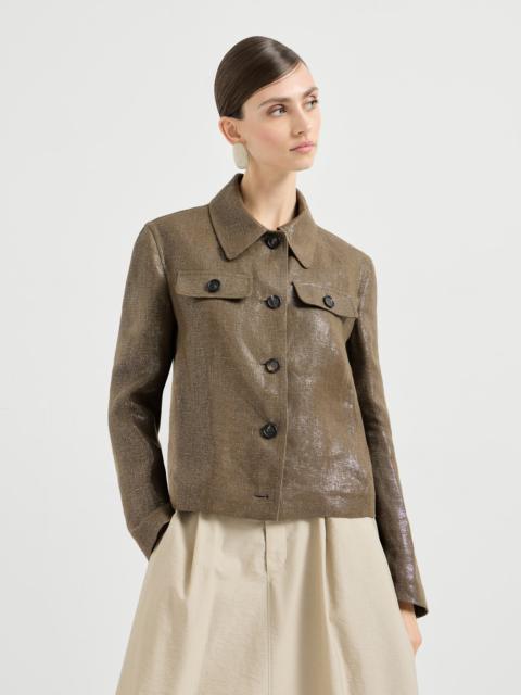 Brunello Cucinelli Sparkling linen diagonal blazer with monili