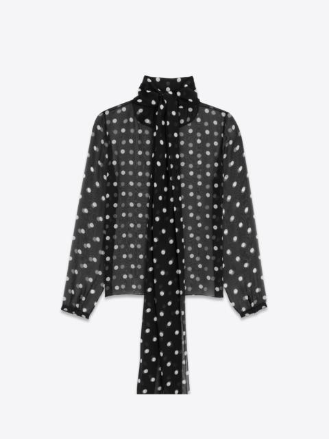 SAINT LAURENT lavallière-neck blouse in dotted silk muslin