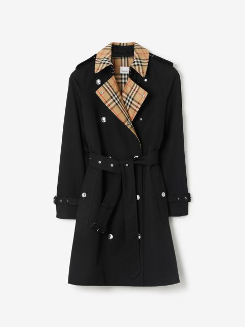 Check Trim Cotton Gabardine Trench Coat