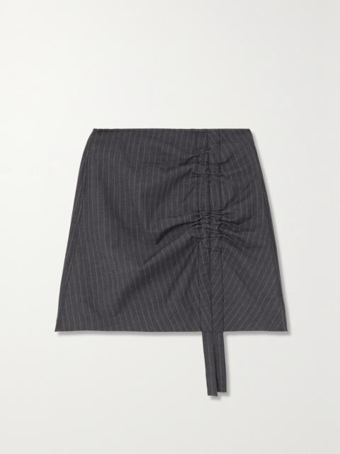 GANNI Ruched Pinstriped Recycled Twill Mini Skirt