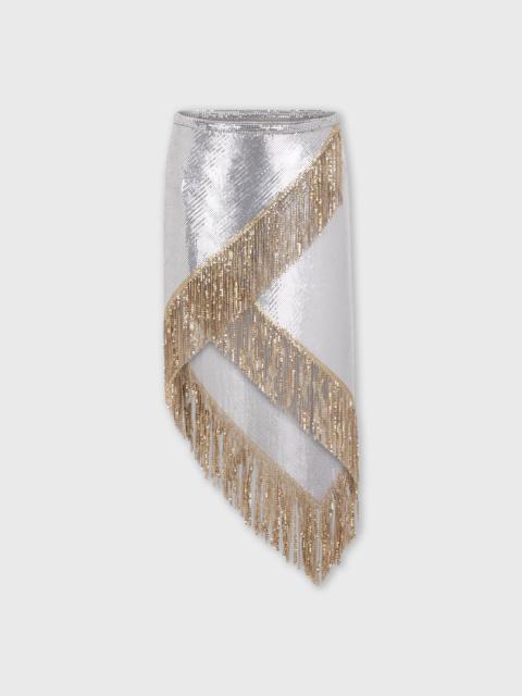 rabanne ASYMETRICAL CHAINMAIL SKIRT WITH GOLDEN METALIC FRINGES