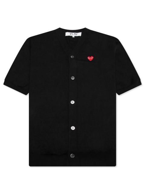 Comme des Garçons PLAY RED EMBLEM S/S V NECK CARDIGAN - BLACK