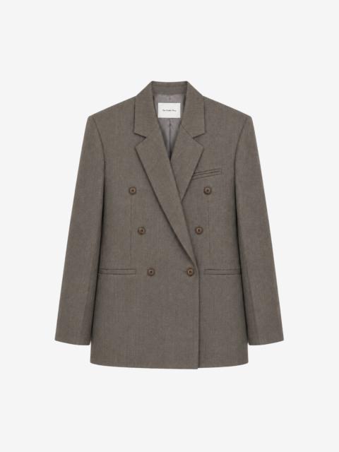 The Frankie Shop Jade Wool Double-Breasted Blazer - Beige Melange