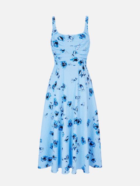 EMILIA WICKSTEAD Verena Dress In Blue Poppies On Baby Blue Bibione Cotton