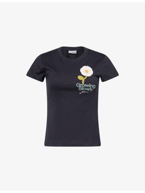GANNI Crochet-Patch Baby-Fit Cotton T-Shirt