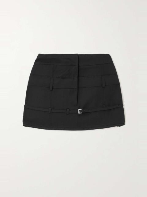 Caraco buckled layered grain de poudre wool mini skirt