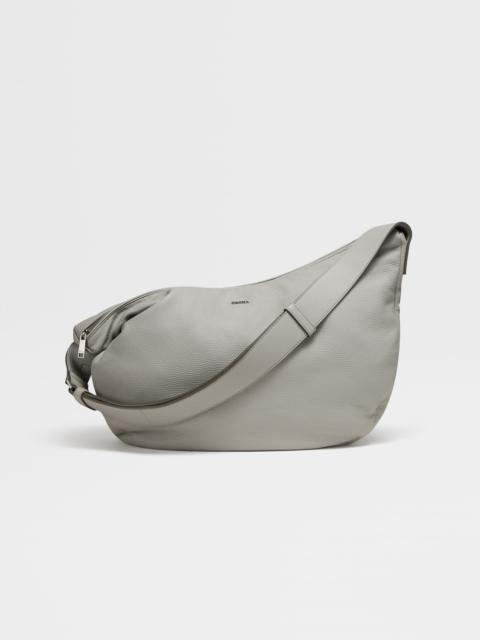 ZEGNA GREY MÉLANGE DEERSKIN PANORAMA HOBO BAG