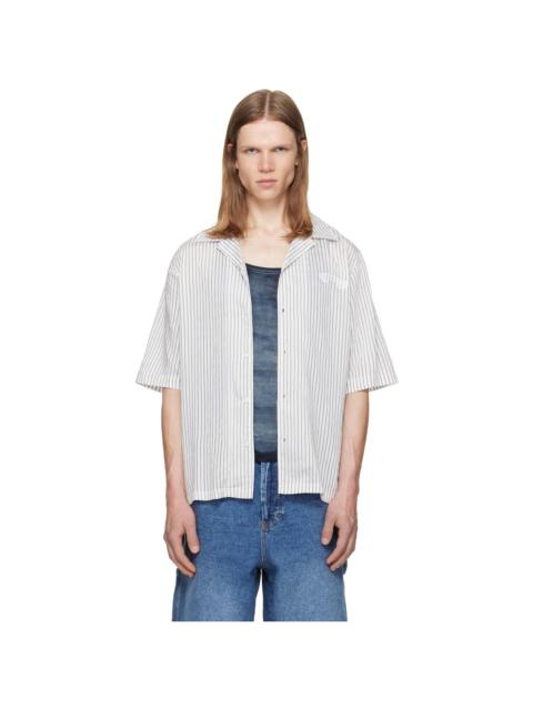 Diesel White & Gray Half-Sleeve Pinstripe Modal Shirt