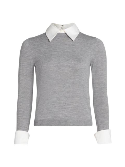 Alice + Olivia Women's Porla Collared Wool Sweater - Medium Heather Grey