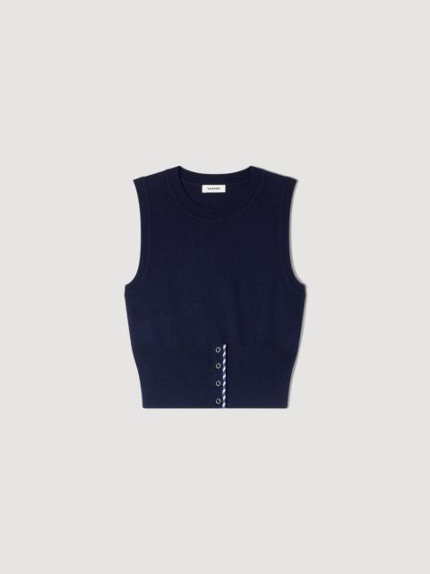 Sandro CROPPED STRIPED WOOL-CASHMERE SWEATER