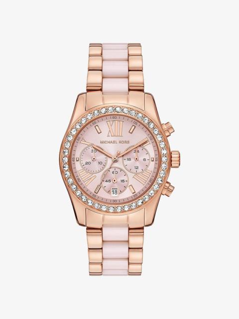 MICHAEL KORS Lexington Pavé Pink-Tone and Ceramic Watch