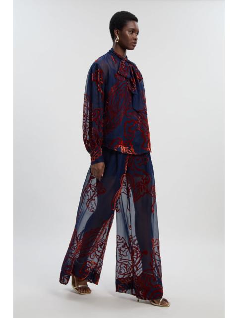 KAREN MILLEN Paisley Devore Woven Wide Leg Trouser