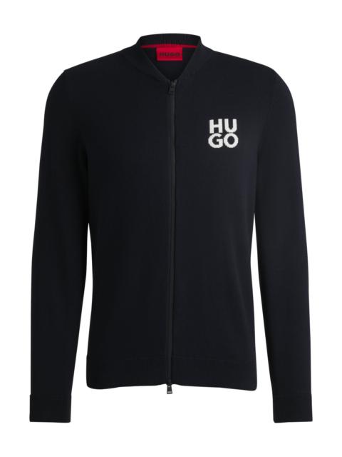 HUGO ZIP-UP CARDIGAN IN COTTON WITH STACKED LOGO