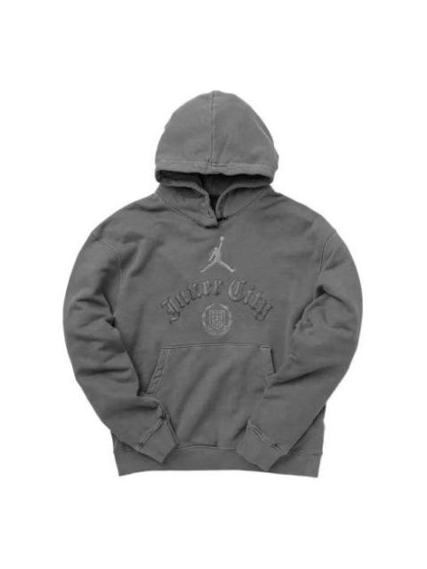 Men's Air Jordan x HTG Crossover Solid Color Alphabet Logo Hooded Long Sleeves Us Edition Gray DJ797