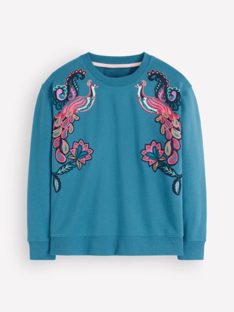 BODEN Emi Embroidered Sweatshirt-Bluesteel