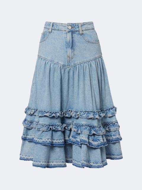 GANNI Ruffled denim midi skirt