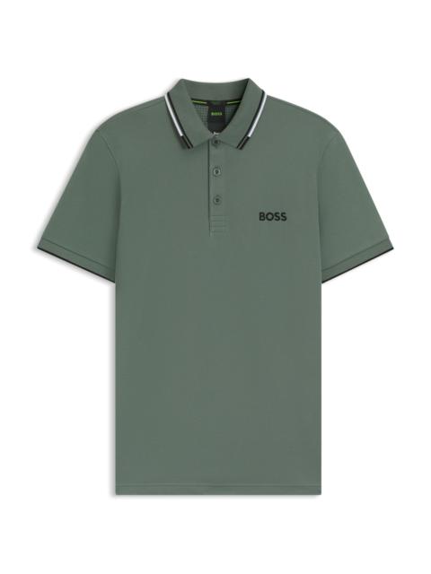 BOSS COTTON-BLEND POLO SHIRT WITH CONTRAST LOGOS
