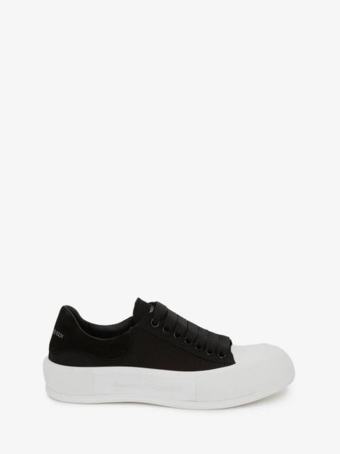 Women's Deck Lace Up Plimsoll in Black/white