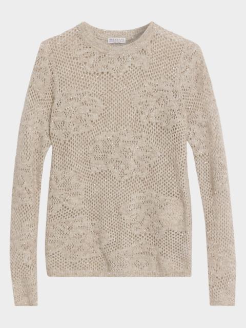 Brunello Cucinelli Wool-Mohair Diamante Openwork Sweater