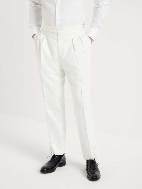 Délavé silk twill tuxedo trousers with double pleats and tabbed waistband