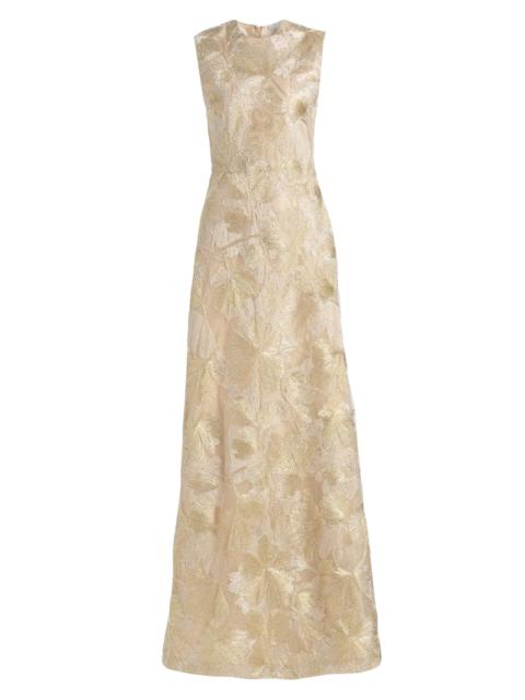 REEM ACRA Women's Raffia Metallic Sleeveless A-Line Gown - Beige Gold