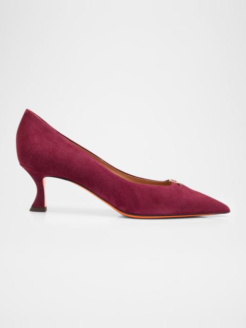 Santoni Suede Buckle Mid-Heel Pumps