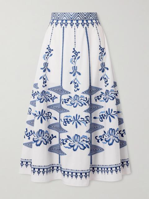 EMPORIO SIRENUSE Camille Embroidered Cotton-blend Midi Skirt