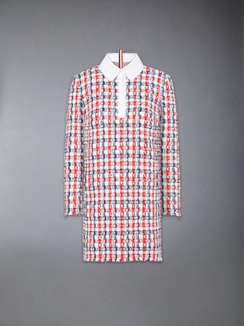 Thom Browne GINGHAM SATIN RIBBON TWEED SHIFT DRESS