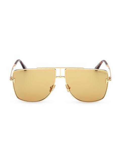 TOM FORD Men's Eliott-02 59MM Geometric Aviator Sunglasses - Yellow Gold