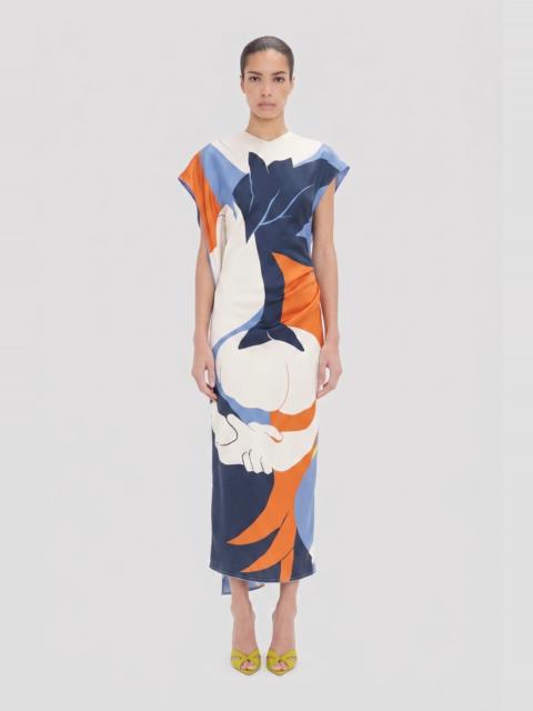 Victoria Beckham Victoria Midi Dress In Abstract Blue Print