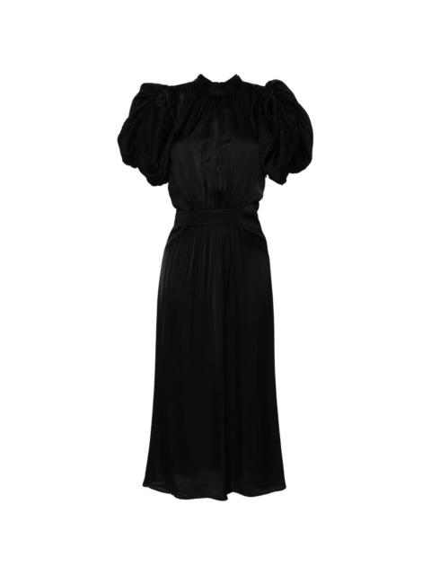 puff-sleeve  sequin embellished midi dress