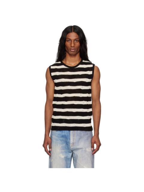 Andersson Bell Black & Off-White Net Damaged Sleeveless Tank Top