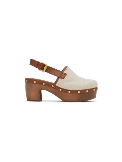 Moschino Off White & Brown Allover Logo Mules